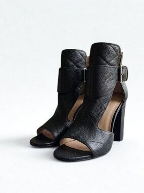 Laurence Dacade Black Quilted Leather "Rush" Cutout Bootie Sandals Size EU 39